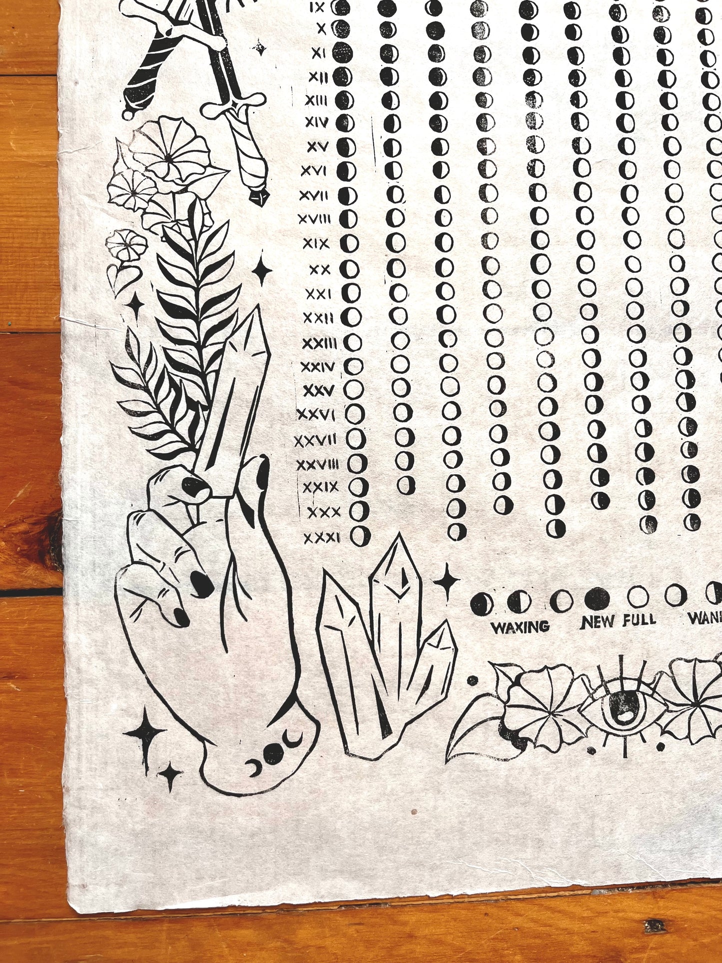 2024 Lunar Calendar Lino Print