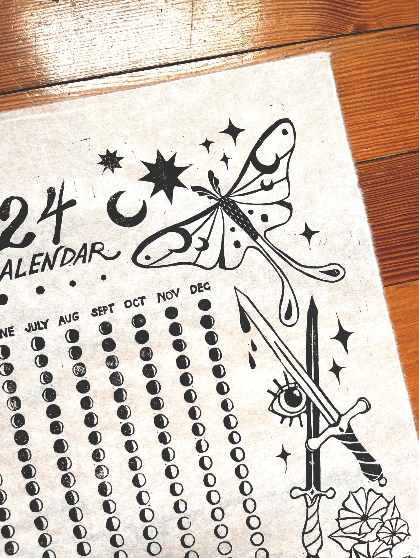 2024 Lunar Calendar Lino Print