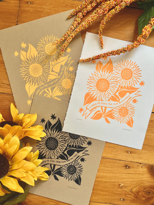 Feel The Sun Lino Print