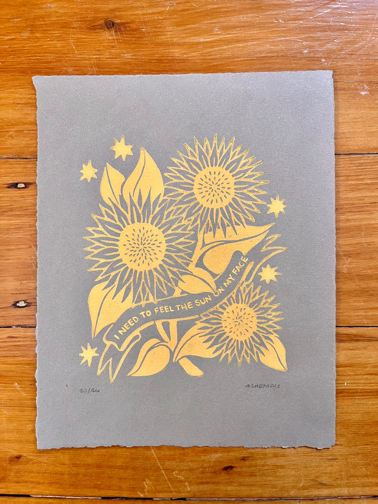 Feel The Sun Lino Print