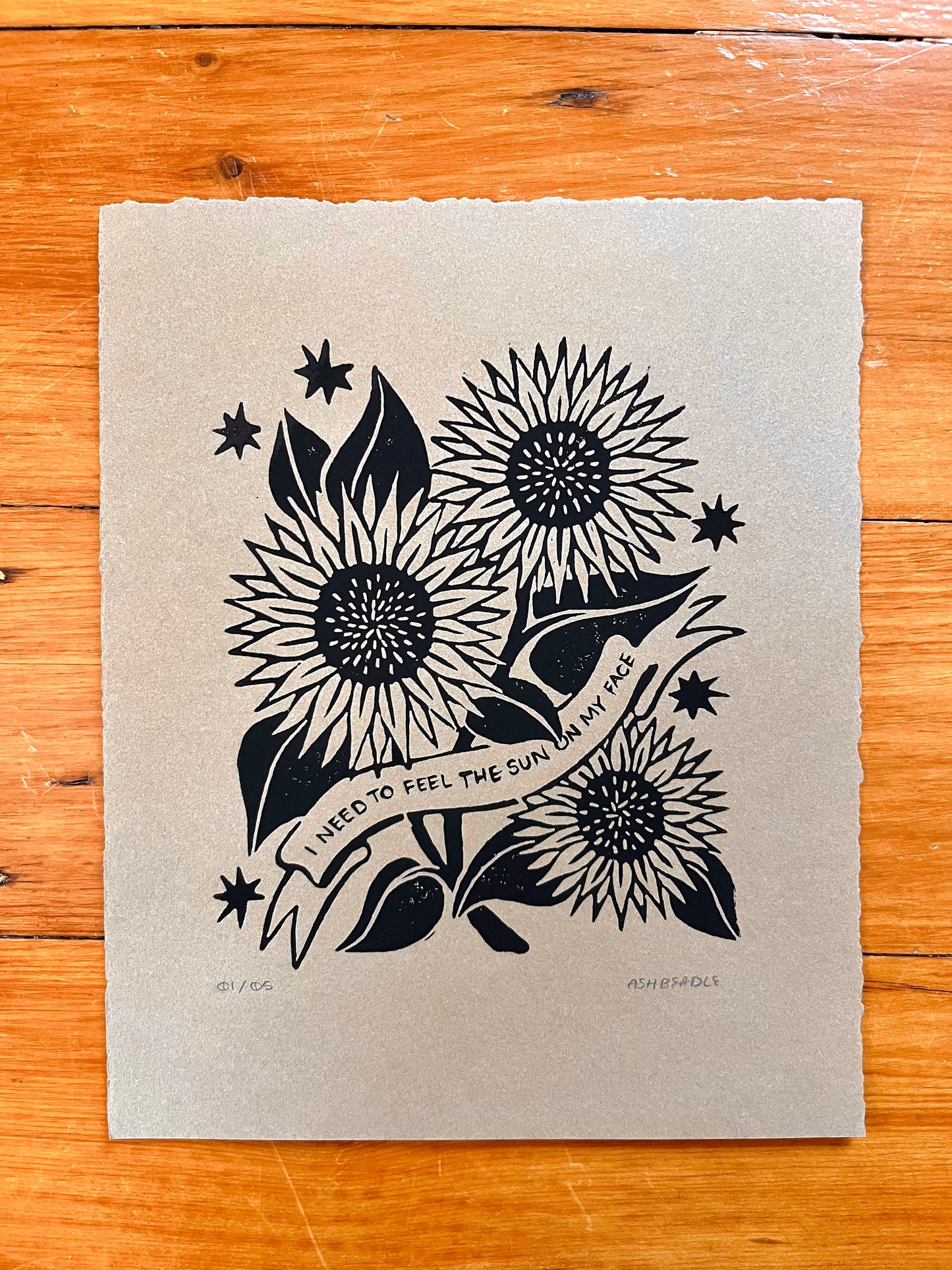 Feel The Sun Lino Print