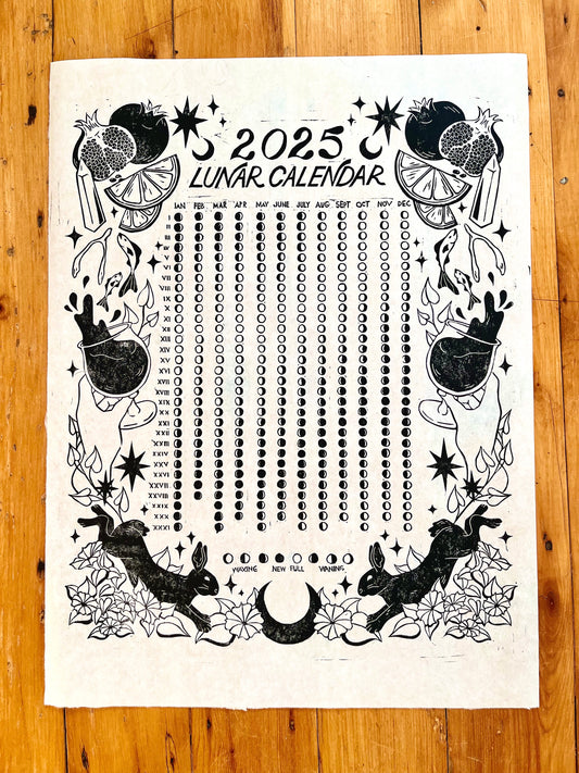 2025 Lunar Calendar // Lino Print