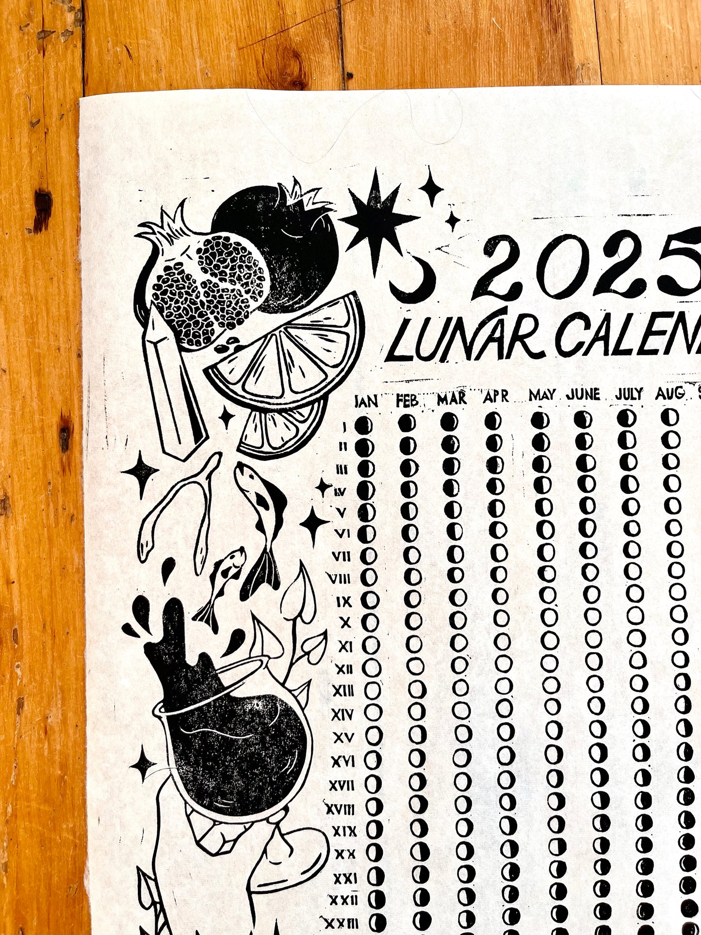 2025 Lunar Calendar // Lino Print