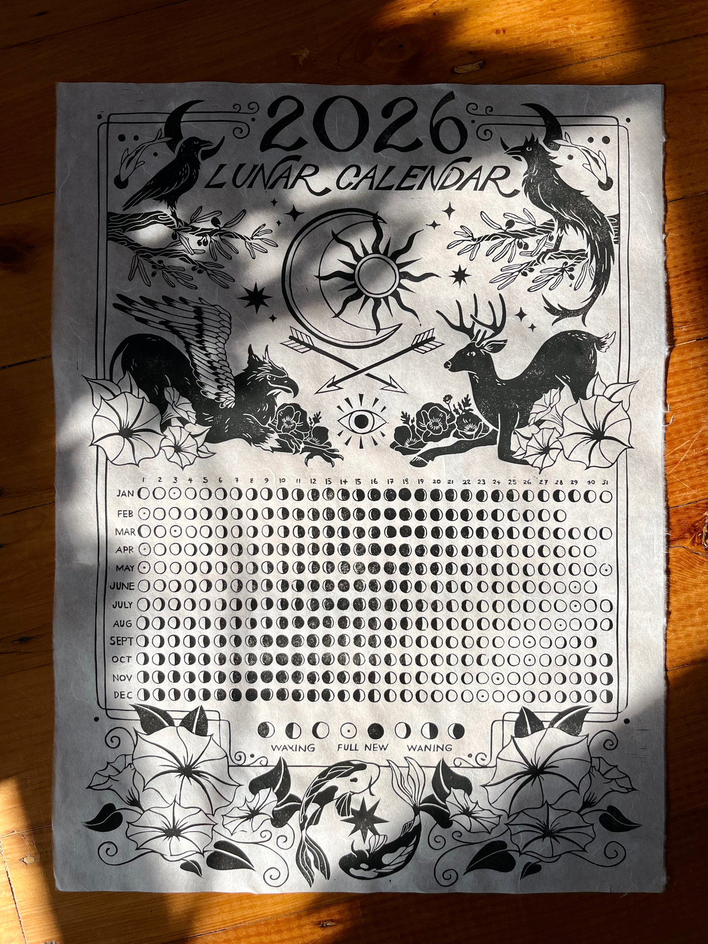 2026 Lunar Calendar // Hand Carved Lino