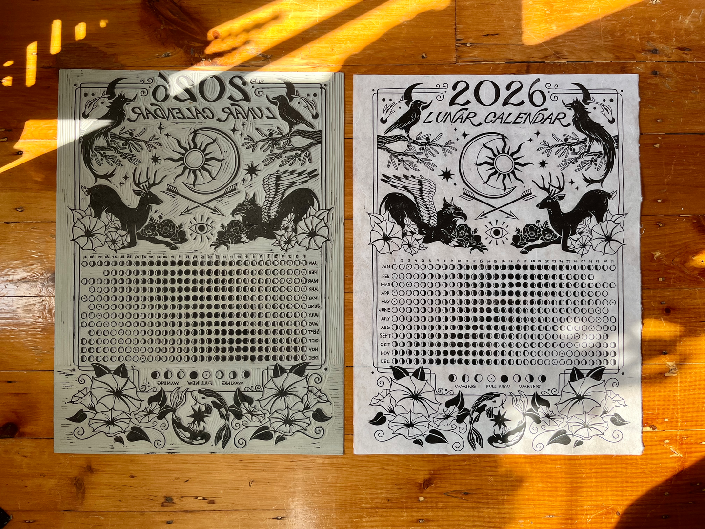 2026 Lunar Calendar // Hand Carved Lino