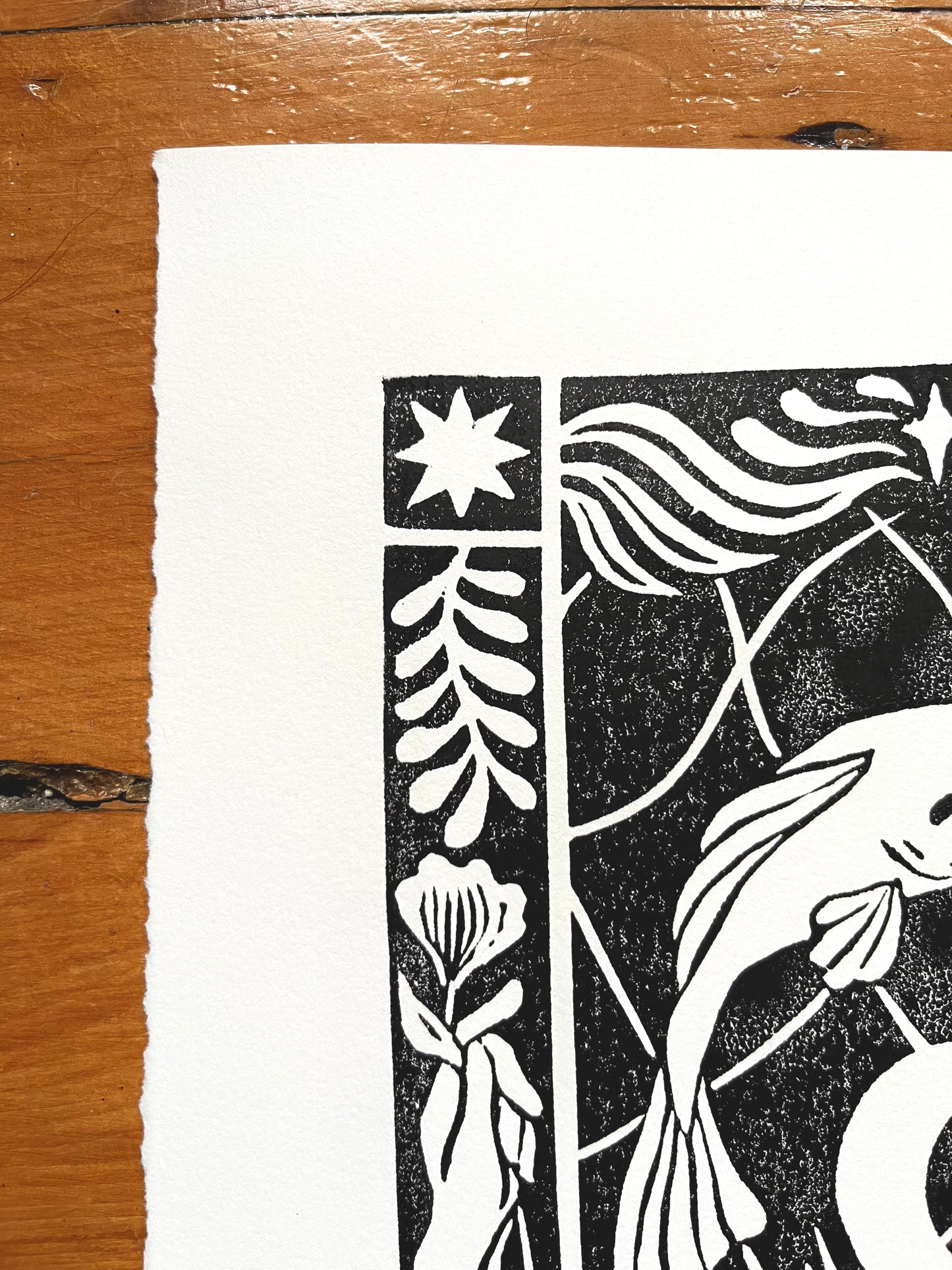 Lunar Fish Lino Print (In Frame)