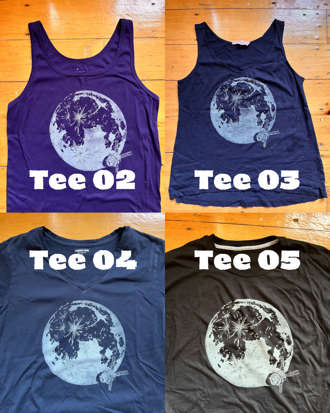Moon Joy Tees // Thrifted & Hand Printed