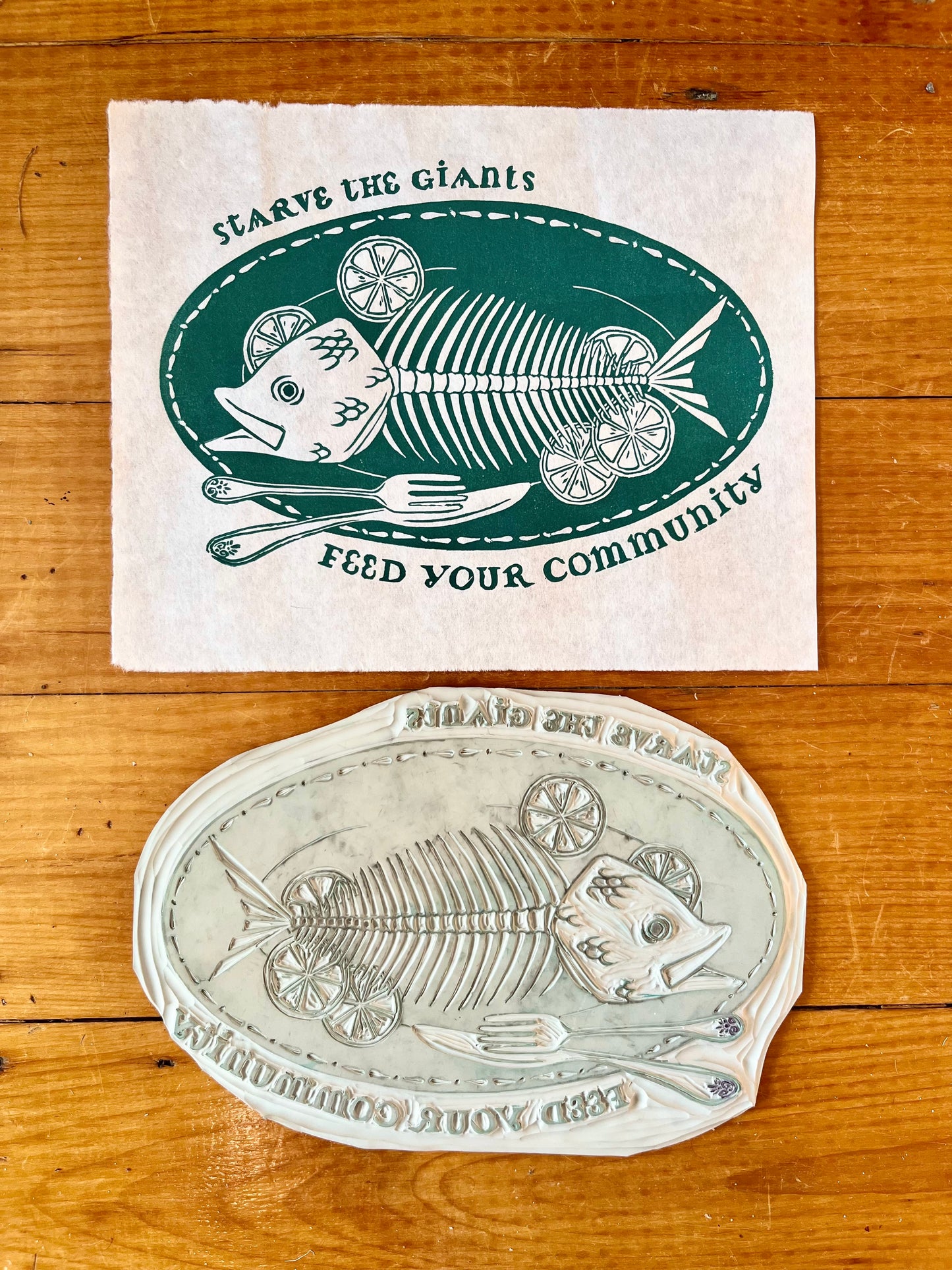 Feed Your Community Lino Print