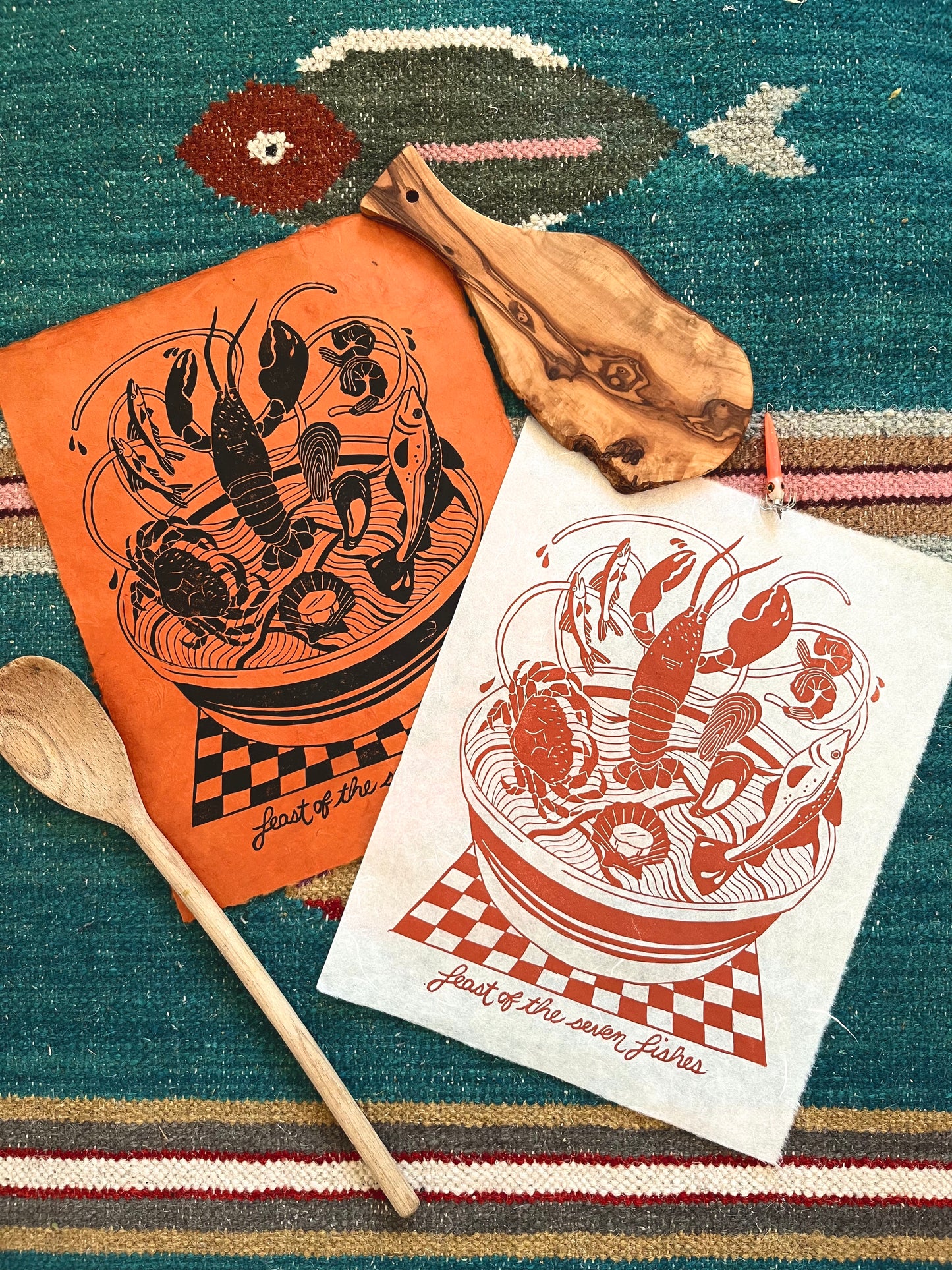 Feast of the Seven Fishes Lino Print