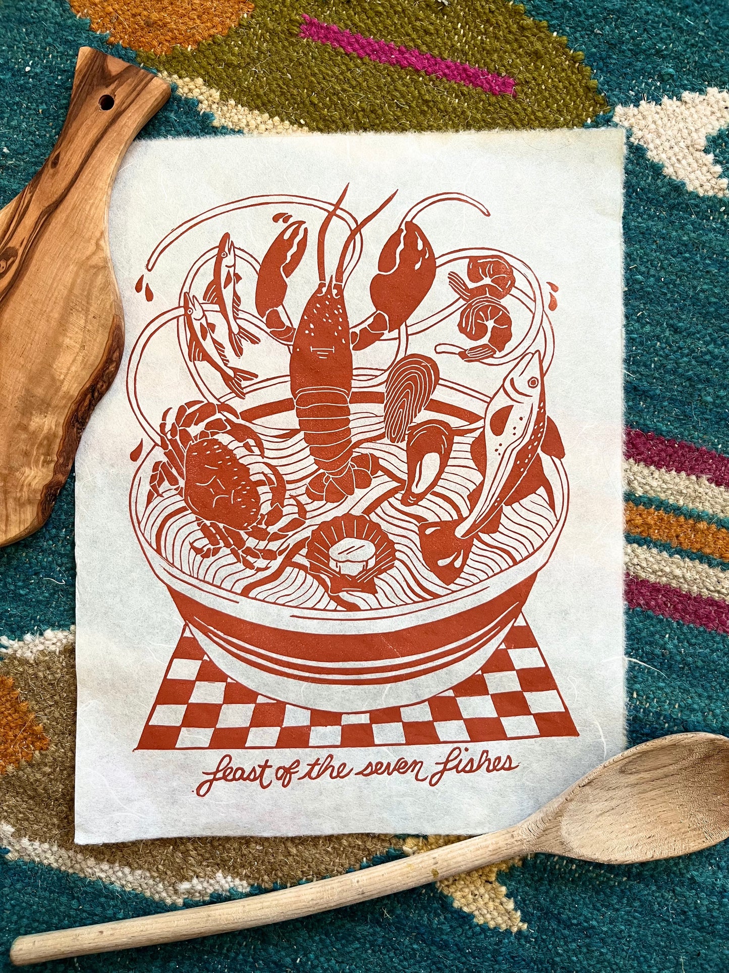 Feast of the Seven Fishes Lino Print