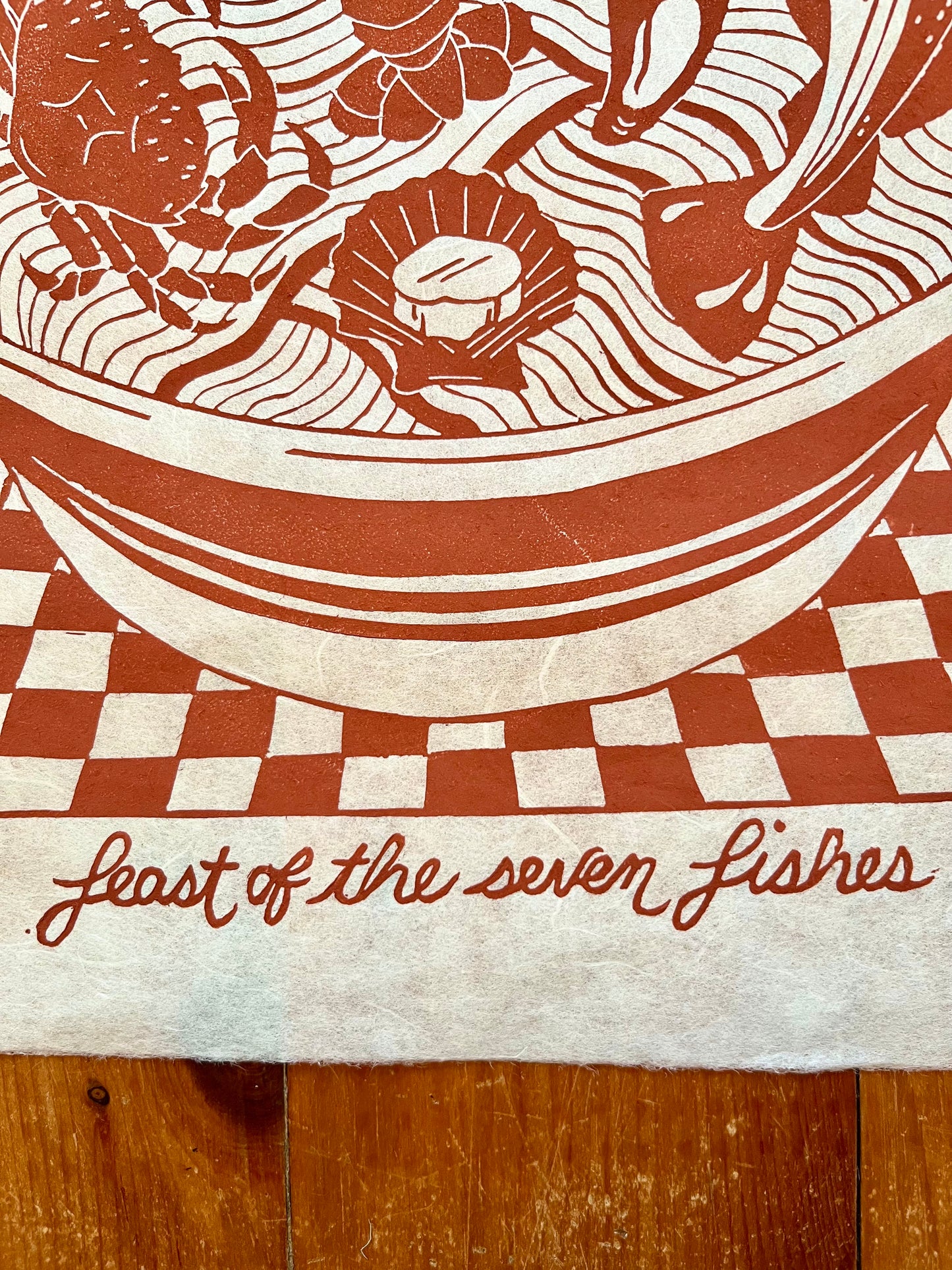 Feast of the Seven Fishes Lino Print