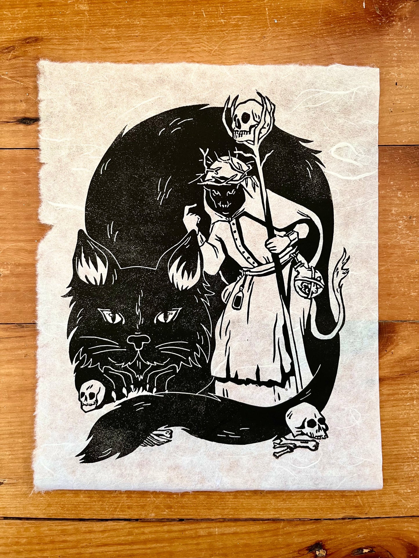 Gryla the Winter Witch Lino Print
